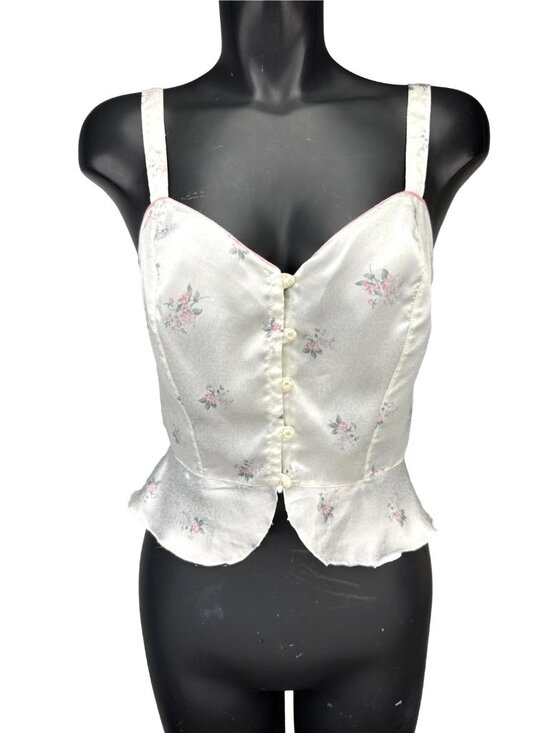 Nouvelles Galeries Tops - Vintage Peplum French Lingerie Floral Satin Romantic Button Up Cami Top Size S
